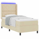LED Box Spring Bed med hovedgærde Creme 90 x 200 cm Stof