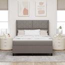 LED Box Spring Bed med hovedgærde Gråbrun 140 x 190 cm Stof