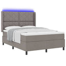 LED Box Spring Bed med hovedgærde Gråbrun 140 x 190 cm Stof