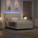 LED Box Spring Bed med hovedgærde Creme 140 x 190 cm Stof