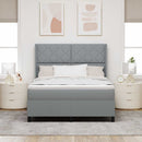 LED Box Spring Bed med hovedgærde Lysegrå 140 x 200 cm Stof