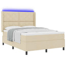 LED Box Spring Bed med hovedgærde Creme 140 x 200 cm Stof