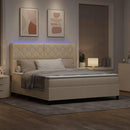 LED Box Spring Bed med hovedgærde Creme 180 x 200 cm Stof