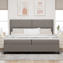 LED Box Spring Bed med hovedgærde Gråbrun 200 x 200 cm Stof