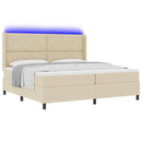 LED Box Spring Bed med madras Creme 200 x 200 cm Stof