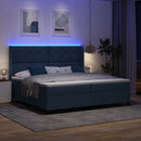 LED Box Spring Bed med madras Blå 200 x 200 cm Stof