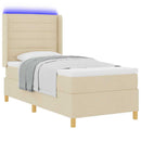 Box spring seng med LED-lysstrimler Creme 90 x 190 cm Stof