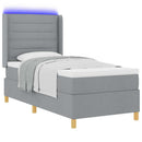 Box spring seng med LED-lysstrimler Lysegrå 90 x 200 cm Stof