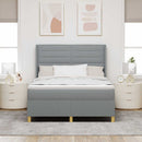 Box spring seng med LED-lysstrimler Lysegrå 140 x 190 cm Stof
