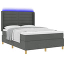 Box spring seng med LED-lysstrimler Grå 140 x 190 cm Stof