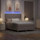 Box spring seng med LED-lysstrimler Gråbrun 140 x 190 cm Stof