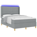 Box spring seng med LED-lysstrimler Lysegrå 140 x 200 cm Stof