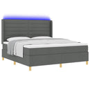 Box spring seng med LED-lysstrimler Grå 180 x 200 cm Stof