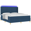 Box spring seng med LED-lysstrimler Blå 180 x 200 cm Stof