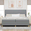 Box spring seng med LED-lysstrimler Lysegrå 200 x 200 cm Stof
