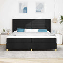 Box spring seng med madras med LED Sort 200 x 200 cm Stof