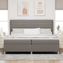 Box spring seng med LED-lysstrimler Gråbrun 200 x 200 cm Stof
