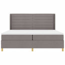 Box spring seng med LED-lysstrimler Gråbrun 200 x 200 cm Stof