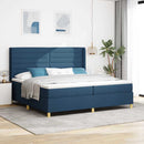 Box spring seng med LED-lysstrimler Blå 200 x 200 cm Stof