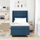 Box spring seng med LED-lysstrimler Blå 90 x 200 cm Stof
