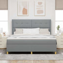 Box spring seng med LED-lysstrimler Lysegrå 180 x 200 cm Stof