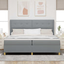 Box spring seng med LED-lysstrimler Lysegrå 200 x 200 cm Stof
