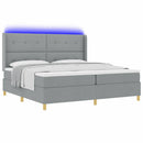 Box spring seng med LED-lysstrimler Lysegrå 200 x 200 cm Stof