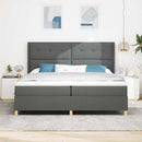 Box spring seng med LED-lysstrimler Grå 200 x 200 cm Stof