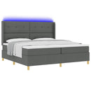 Box spring seng med LED-lysstrimler Grå 200 x 200 cm Stof