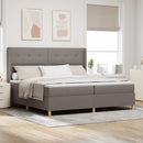 Box spring seng med LED-lysstrimler Gråbrun 200 x 200 cm Stof