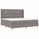 Box spring seng med LED-lysstrimler Gråbrun 200 x 200 cm Stof