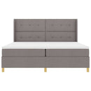 Box spring seng med LED-lysstrimler Gråbrun 200 x 200 cm Stof