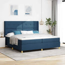 Box spring seng med LED-lysstrimler Blå 200 x 200 cm Stof