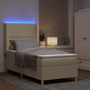 Box spring seng med LED-lysstrimler Creme 90 x 190 cm Stof