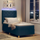 Box spring seng med LED-lysstrimler Blå 90 x 190 cm Stof