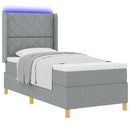 Box spring seng med LED-lysstrimler Lysegrå 90 x 200 cm Stof