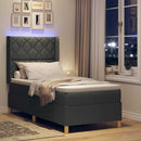 Box spring seng med LED-lysstrimler Grå 90 x 200 cm Stof