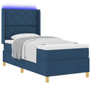 Box spring seng med LED-lysstrimler Blå 90 x 200 cm Stof
