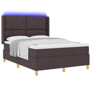 Box spring seng med LED-lysstrimler Brun 140 x 190 cm Stof