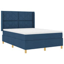 Box spring seng med LED-lysstrimler Blå 140 x 190 cm Stof