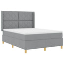 Box spring seng med LED-lysstrimler Lysegrå 140 x 200 cm Stof