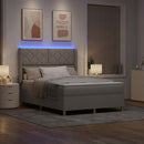 Box spring seng med LED-lysstrimler Gråbrun 140 x 200 cm Stof