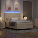 Box spring seng med LED-lysstrimler Creme 140 x 200 cm Stof