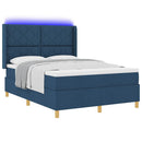 Box spring seng med LED-lysstrimler Blå 140 x 200 cm Stof