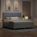 Box spring seng med LED-lysstrimler Lysegrå 180 x 200 cm Stof