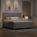Box spring seng med LED-lysstrimler Gråbrun 180 x 200 cm Stof