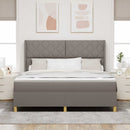 Box spring seng med LED-lysstrimler Gråbrun 180 x 200 cm Stof