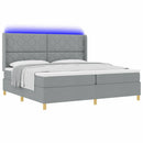 Box spring seng med madras med LED Lysegrå 200 x 200 cm Stof