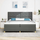 Box spring seng med LED-lysstrimler Grå 200 x 200 cm Stof