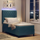 Box spring seng med madras med LED Blå 90 x 200 cm Fløjl